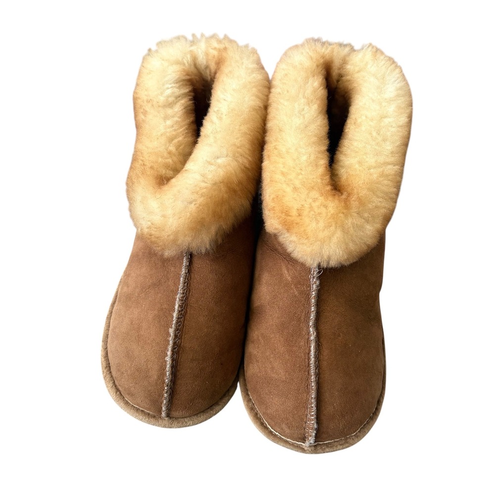Sheepskin Shearling Suede Bootie Slippers Brown Tan Ankle Boots Size L 9 10